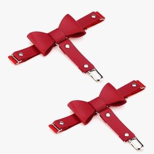 Red or black pair of bow garter belts thigh strap harness high stockings sexy